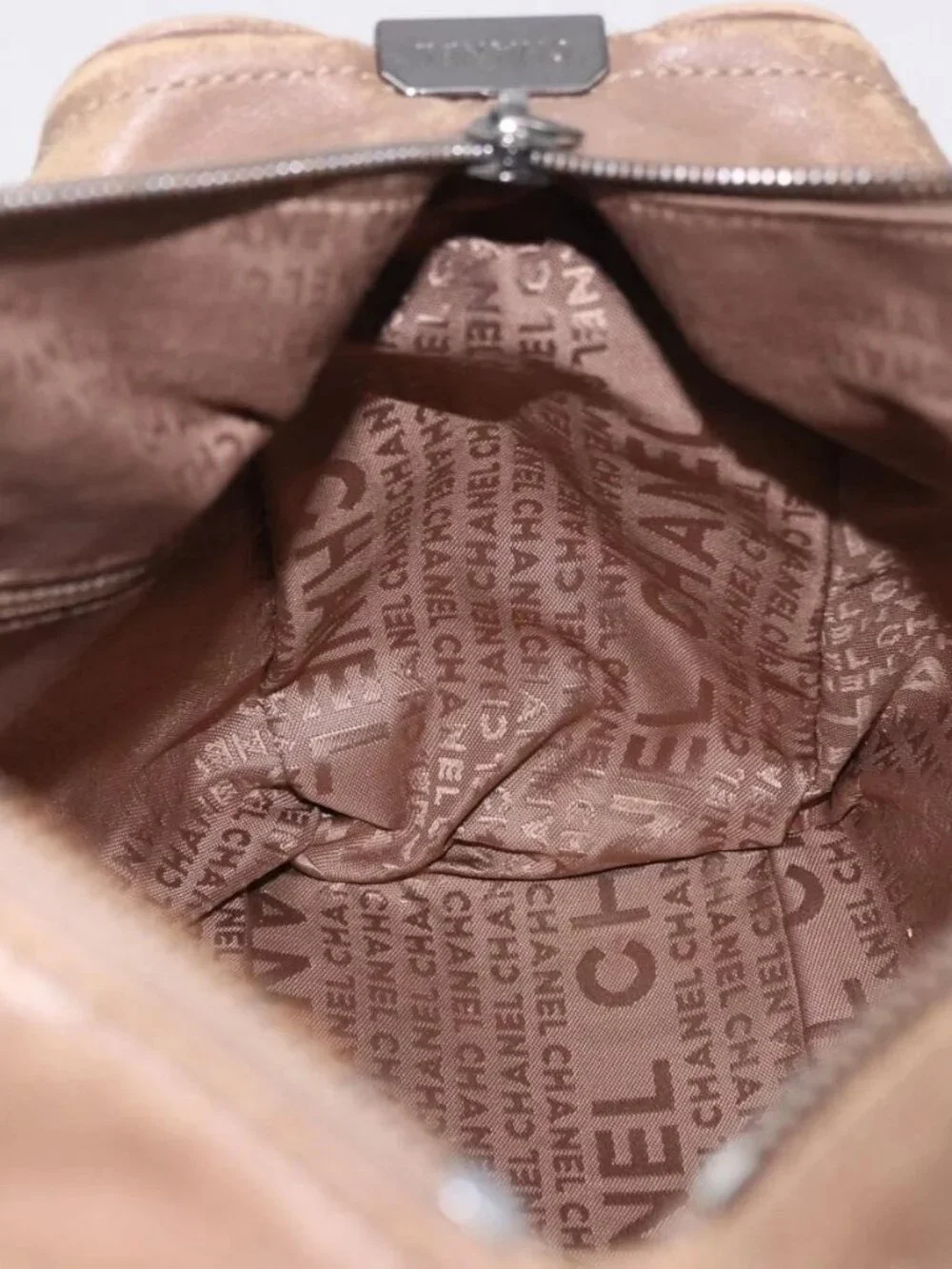 CHANEL Choco Bar Hand Bag Lamb Skin Brown Silver CC Auth 183856